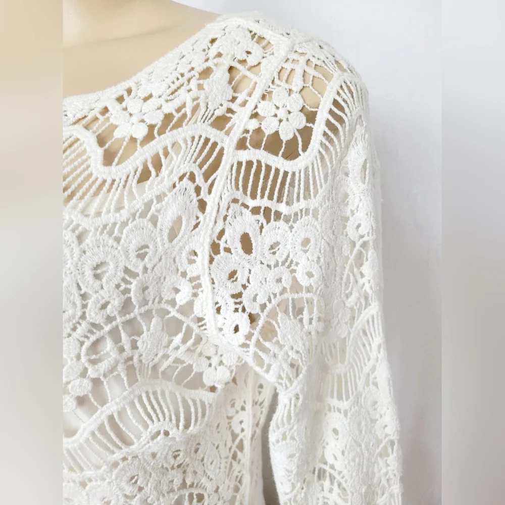 Ralph Lauren 100%Cotton White Crochet Sheath Dress 3/4 Sleeve Crew Neck Lined M - Picture 7 of 16